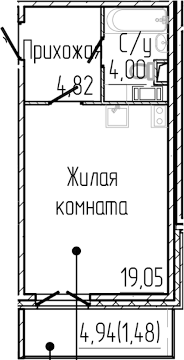 Квартира студия 29.35 м², 2/8 эт., ЖК «SERTOLOVO PARK»